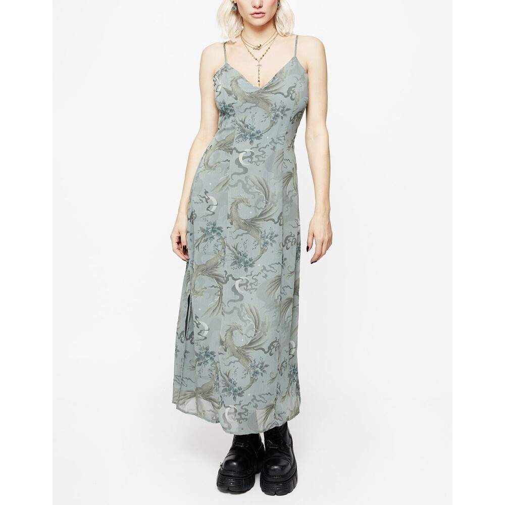 Disturbia Dragon Floral Print Slip Dress Sapphira Midaxi WhimsiGoth Fairy Sz 4